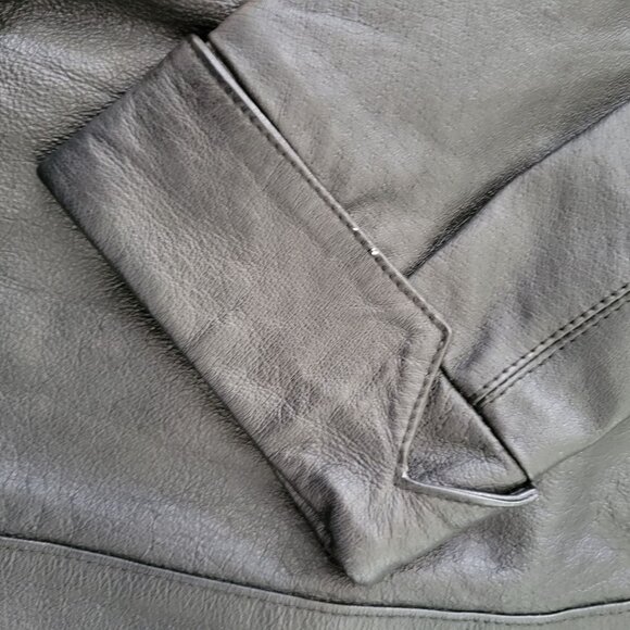 Structured Black Leather Trench Coat M Slouchy Oversized 90s Y2K Gorpcore Pocket - Picture 5 of 7